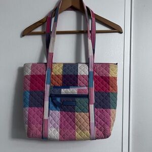 Vera Bradley Quilted Tropics Plaid Large Vera Tote Bag Purse